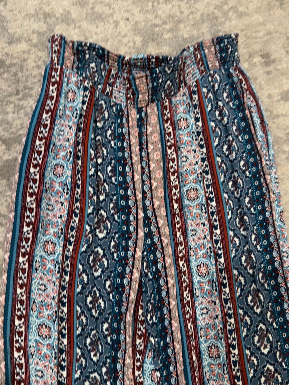 Boho Teal, Burgundy and Cream Wide Leg Printed Pants - Picture 2 of 6